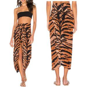BEACH RIOT x REVOLVE, Women’s ‘Suki’ Skirt in Tiger Print, Slit, Tie, Black XS